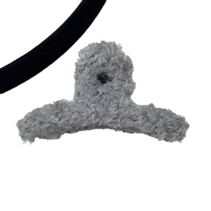 Elegant grey plush shark hair claw clip for women with soft faux fur winter texture