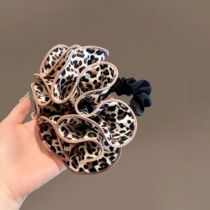 French leopard print oversized floral scrunchie with high elastic durable hair tie