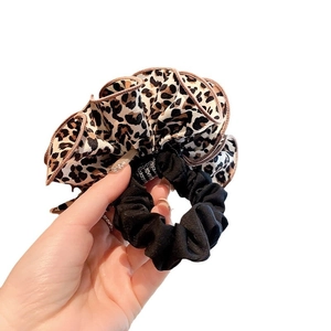 Handmade leopard print scrunchie with French style pleats and high-elastic durable band