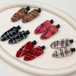 Französisch Tweed Karo Haarspange Für Damen Herbst Winter Vintage Elegant Seite Entenschnabel Clip Koreanisch Haarnadel
