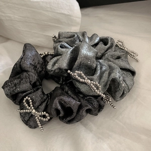 Chouchou Métallique Style Français Avec Nœud en Perles Femme Élégant Polyester Perle Artificielle Attache Cheveux