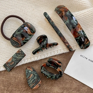 French Vintage Acetate Marble Pattern Hair Clip Women Geometric Hair Claw Duckbill Clip Handmade Fashion Hair Accessories