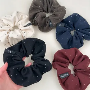 Five-piece vintage polka dot scrunchie set in soft knit fabric for everyday styling
