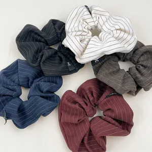 Chouchou Simple à Fines Rayures Style Coréen Haute Élasticité Attache Cheveux en Tissu Rétro Accessoires de Mode pour Femmes