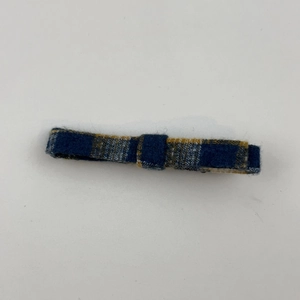 Retro yellow and blue plaid snap hair clip for women featuring vintage fabric texture