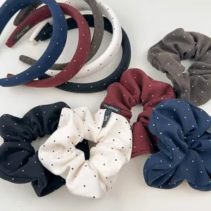 Korean Style Retro Polka Dot Headband Vintage Padded Fabric Hair Tie Scrunchie Set Sweet Hair Accessories For Women Daily Wear