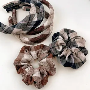 Vintage Plaid Padded Headband Fabric Hair Hoop British Style Fashionable Checkered Scrunchie For Women Hair Accessories