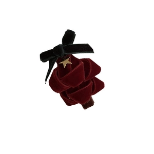 Barrette sapin de Noël en velours fait main avec nœud noir et étoile dorée