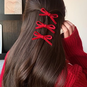 Barrettes à Cheveux Nœud en Velours Rouge pour Femmes Filles Épingle à Cheveux en Satin Nœud à Carreaux Accessoires Cheveux