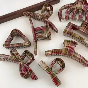 Christmas style red and green plaid hair claw clips in various shapes for elegant styling