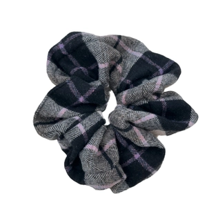Elegant grey plaid sponge headband with high crown design in vintage flannel fabric