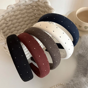 Retro Knitted Padded Sponge Headband For Women Vintage Polka Dot High Top Hair Hoop Non-Slip Thickened Cloth Hairband Accessory