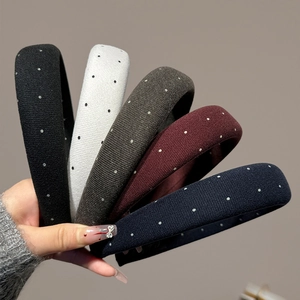 Padded polka dot headband set for high cranial top look in five assorted colors
