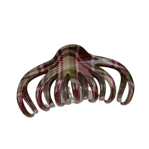 Plaid Christmas style octopus claw clip with red and green interlocking pattern