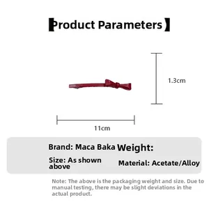 Detailed size specifications for the red acetate bow hair clip measuring 11cm by 1.3cm