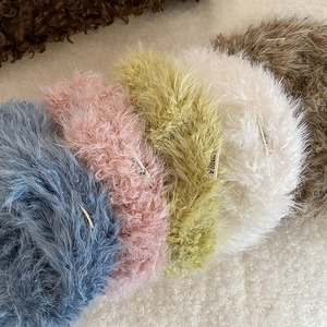 Set of five soft plush scrunchies in Morandi blue, pink, green, white and brown tones