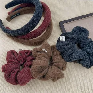 Knitted Plush Hair Scrunchie Headband Korean Style Maillard Fabric Elastic Hair Ties For Women Autumn Winter Accessory