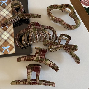 Pinza per Capelli Coreana Natalizia a Quadri Rossi e Verdi per Donna Grande Molletta a Squalo in Resina Accessori Capelli per Festa