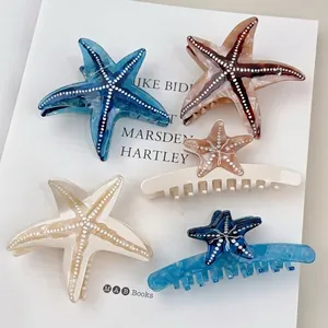 Ocean Style Acetate Starfish Hair Claw Clip Elegant Marble Pattern Sea Star Hair Catch Elegant Hair Accessories For Women
