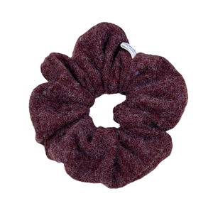 Winter plush knit scrunchie in deep burgundy red for women hair styling accessory