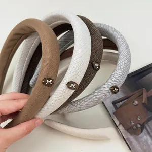 Vintage Thick Sponge Headband Women Korean Style Fabric Wrapped Bow Hairband Autumn Winter Elegant Hair Accessories
