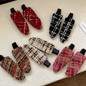 Vintage Tweed Hair Clips Elegant French Style Duckbill Side Bangs Pins Woolen Fabric Headwear For Women Autumn Winter Accessories
