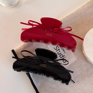 French Style Cellulose Acetate Hair Claw Clip With Satin Ribbon Bow Ballet Girl Elegant Updo Hair Accessory For Women