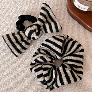 Knitted Striped Scrunchie Bow Hair Tie For Women Mixed Materials Autumn Winter Fashion Elastic Headband Hair Accessories