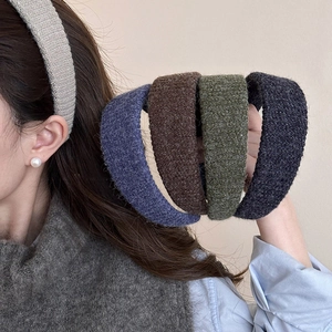 Women Autumn Winter Knitted Wool Wide Headband Simple Solid Color Ribbed Soft Fluffy Handmade Hair Band For Face Washing Daily Styling Accessory
