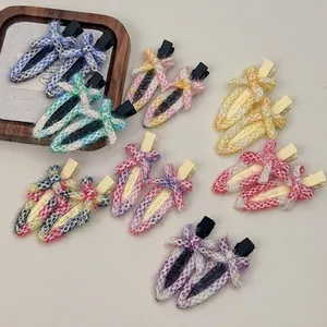 Lot de barrettes à cheveux avec nœuds en tweed coloré et clips bec de canard