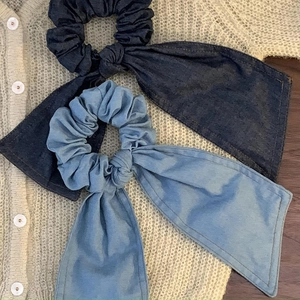Korean Retro Denim Fabric Scrunchie With Long Bow Streamer High Elastic Ponytail Holder Fashion Ribbons Hair Ties For Women Daily
