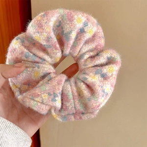 Donna Ragazza Dolce Scrunchie di Peluche Floreale Stile Coreano Anello per Capelli ad Alta Elasticità Autunno Inverno Fatto a Mano Legatura per Capelli