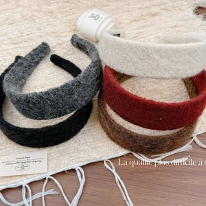 Serre-tête Large en Peluche de Couleur Unie Style Coréen Pour Femmes Rétro Automne Hiver Tissu Doux Accessoire de Cheveux