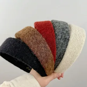 Lot de serre-têtes épais en peluche noire, beige et terre avec tissu texturé doux