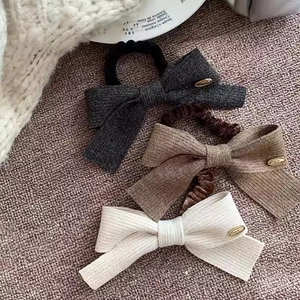 Bowknot Knit Scrunchies Women Elegant Solid Color Hair Ties Metal Charm Minimalist Elastic Hair Bands Fashion Hair Accessories