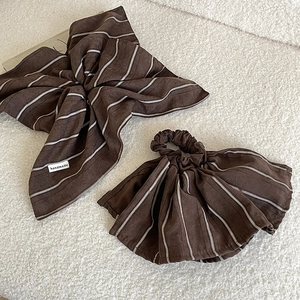 Handmade Brown Striped Large Scrunchies For Women Skirt Style Square Scarf Hair Ties Vintage Elegant Hair Accessories