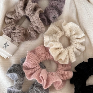 Chouchous en Fil Tricoté pour Femmes Automne Hiver Couleur Unie Bandeau Élastique Large Accessoires de Cheveux en Peluche