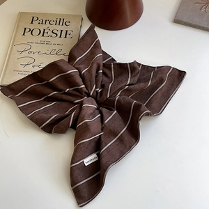 Brown striped handmade scrunchie scarf hair tie with premium vintage aesthetic and soft fabric