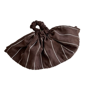 Brown striped oversized scrunchie with wide ruffle design for elegant autumn hair styling