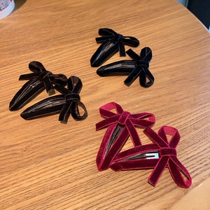 Elegant Velvet Bow Hair Clip For Women Korean Style Hollow Snap Clip Vintage Red Black Hairpin Fashion Hair Accessories