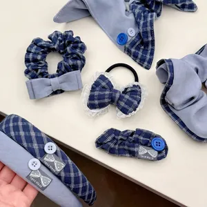 Haarschmuck Aus Karostoff Haargummis Schleifen Stirnband Clip Schal Dunkelblau Academic Style Damen Mode Accessoires