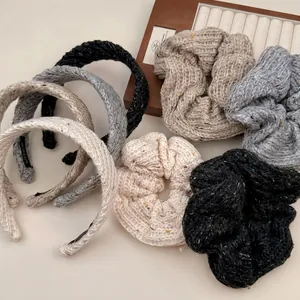 Chouchous et Serre-têtes Vintage en Grosse Maille pour Femmes Accessoires Cheveux en Laine Fait Main Moucheté