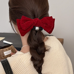 Elegante Scrunchie a Fiocco in Velluto Con Perla Artificial Sintetica Elastico per Capelli Morbido per Donna Accessori Capelli