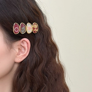 French Retro Alloy Resin Flower Hair Clip For Women Handmade Dried Flower Artificial Pearl Rose Barrette Elegant Headwear