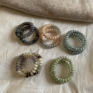 Women Korean Minimalist Spiral Telephone Wire Hair Ties Seamless Resin Plastic Gradient Marble Texture High Elasticity Hair Bands