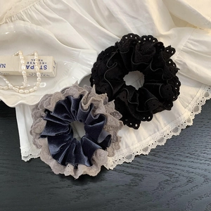 Vintage Velvet Lace Flower Scrunchie Elegant Patchwork Hair Tie For Women Korean Style Floral Embroidery Autumn Winter Hair Accessory