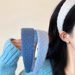 Korean Style Solid Color Diamond Lattice Wide Knit Headband For Women Simple Handmade Autumn Winter Hairband Accessories