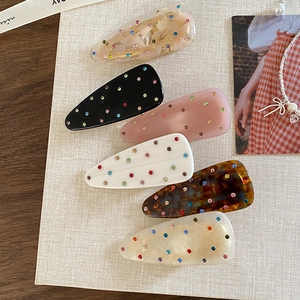 French Style Marble Pattern Rhinestone Hair Clip For Women Sweet Colorful Crystal Duckbill Clip Korean Fashion Hair Accessories