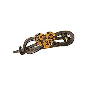Leopard print heart hair clip with brown infinity base and acetate hair accessory