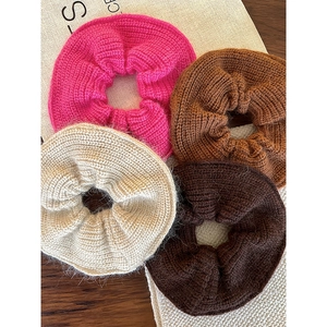 Women Autumn Winter Knitted Large Scrunchies Soft Plush Hair Ties Elastic Hair Bands Ruffle Ponytail Holder Accessories
